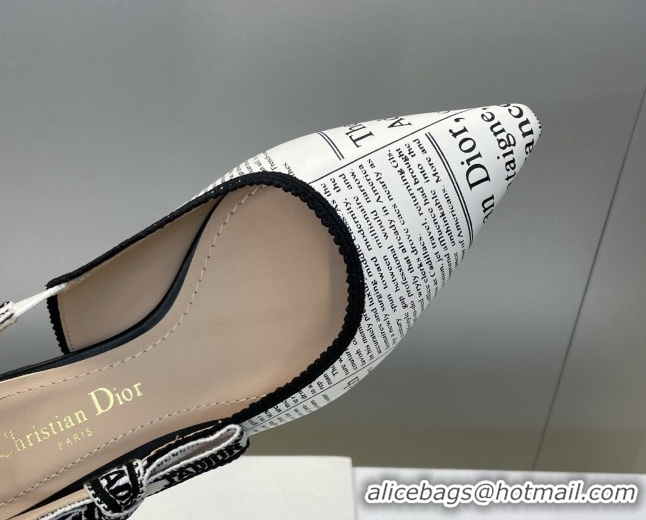 Classic Hot Dior J'Adior Slingback Ballets Flat in Calfskin Leather with White and Black Newspaper Print 2026 0302038