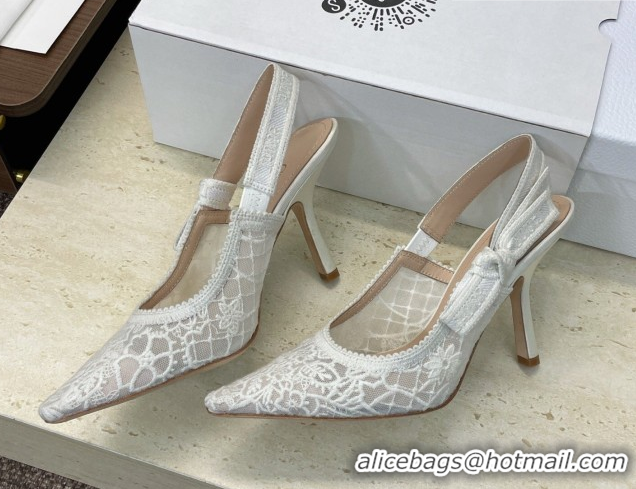 Best Product Dior J'Adior Slingbacks Pump 9.5cm in Transparent Mesh Embroidered with Millefiori Motif White 2026 0302039