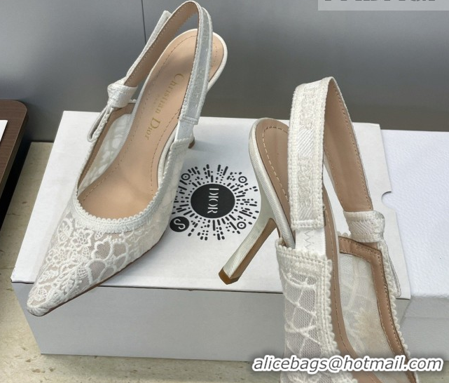 Best Product Dior J'Adior Slingbacks Pump 9.5cm in Transparent Mesh Embroidered with Millefiori Motif White 2026 0302039