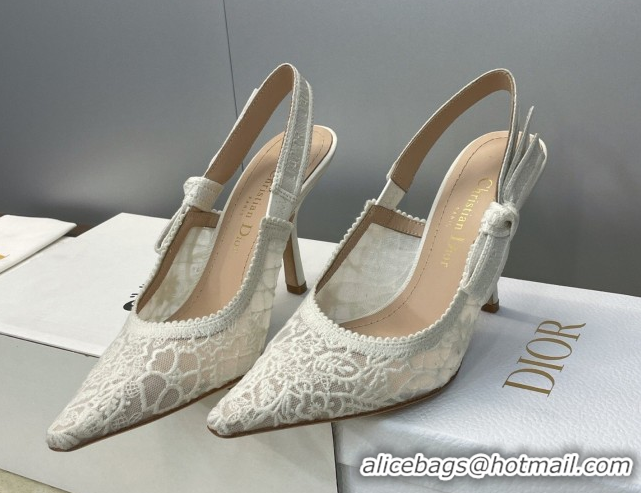 Best Product Dior J'Adior Slingbacks Pump 9.5cm in Transparent Mesh Embroidered with Millefiori Motif White 2026 0302039