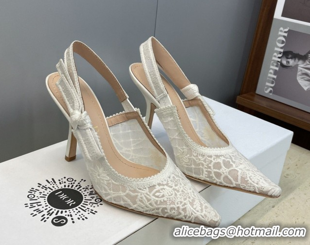 Best Product Dior J'Adior Slingbacks Pump 9.5cm in Transparent Mesh Embroidered with Millefiori Motif White 2026 0302039