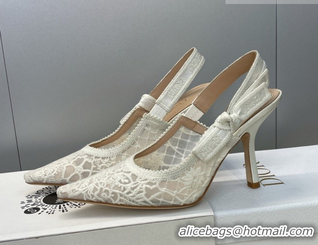 Best Product Dior J'Adior Slingbacks Pump 9.5cm in Transparent Mesh Embroidered with Millefiori Motif White 2026 0302039