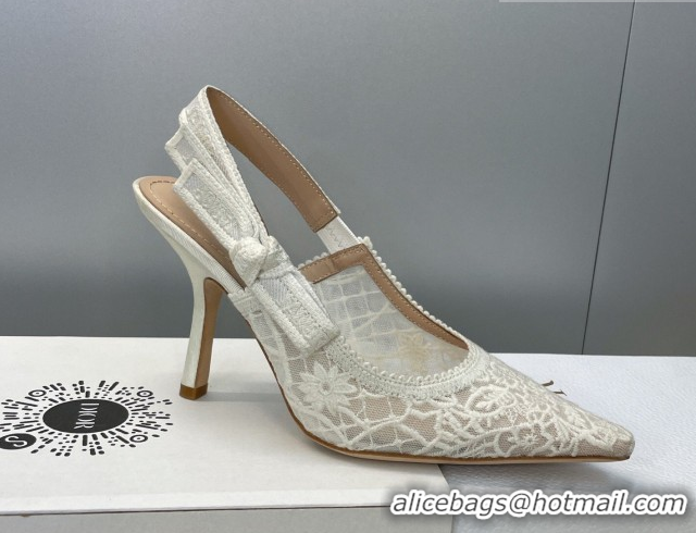 Best Product Dior J'Adior Slingbacks Pump 9.5cm in Transparent Mesh Embroidered with Millefiori Motif White 2026 0302039