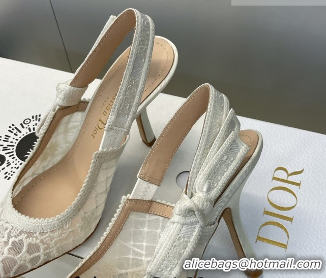 Best Product Dior J'Adior Slingbacks Pump 9.5cm in Transparent Mesh Embroidered with Millefiori Motif White 2026 0302039