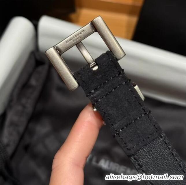 Cheapest Saint Laurent Cassandre Belt 2cm in Suede and Leather YSL26010401 Black/Silver 2025