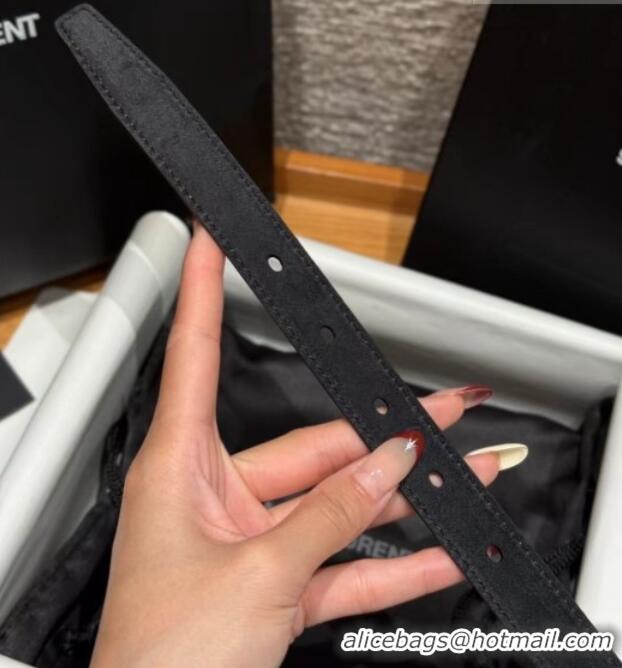 Cheapest Saint Laurent Cassandre Belt 2cm in Suede and Leather YSL26010401 Black/Silver 2025