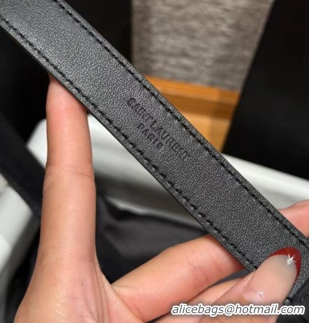 Cheapest Saint Laurent Cassandre Belt 2cm in Suede and Leather YSL26010401 Black/Silver 2025