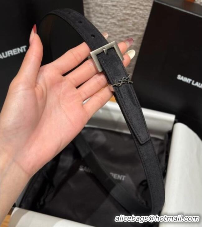 Cheapest Saint Laurent Cassandre Belt 2cm in Suede and Leather YSL26010401 Black/Silver 2025