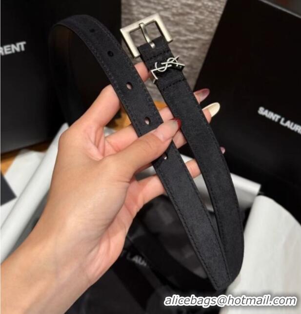 Cheapest Saint Laurent Cassandre Belt 2cm in Suede and Leather YSL26010401 Black/Silver 2025