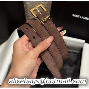 Discount Saint Laurent Cassandre Belt 2cm in Suede and Leather YSL26010401 Dark Brown/Gold 2025