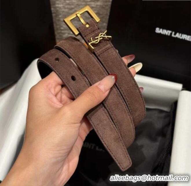 Discount Saint Laurent Cassandre Belt 2cm in Suede and Leather YSL26010401 Dark Brown/Gold 2025