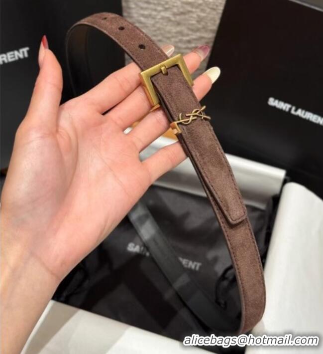 Discount Saint Laurent Cassandre Belt 2cm in Suede and Leather YSL26010401 Dark Brown/Gold 2025
