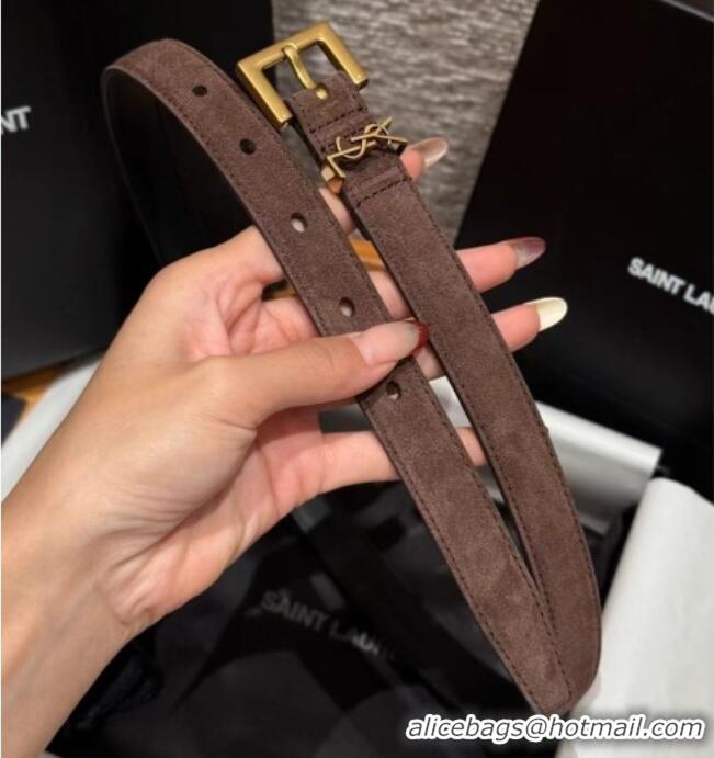 Discount Saint Laurent Cassandre Belt 2cm in Suede and Leather YSL26010401 Dark Brown/Gold 2025