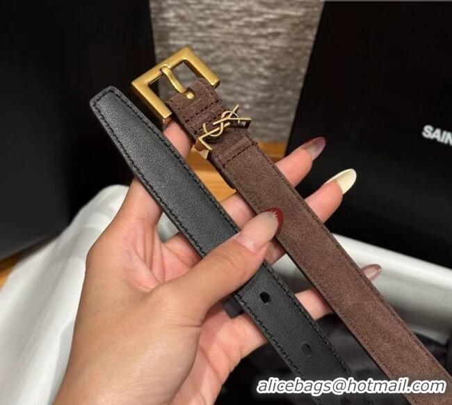 Discount Saint Laurent Cassandre Belt 2cm in Suede and Leather YSL26010401 Dark Brown/Gold 2025