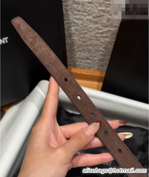 Discount Saint Laurent Cassandre Belt 2cm in Suede and Leather YSL26010401 Dark Brown/Gold 2025