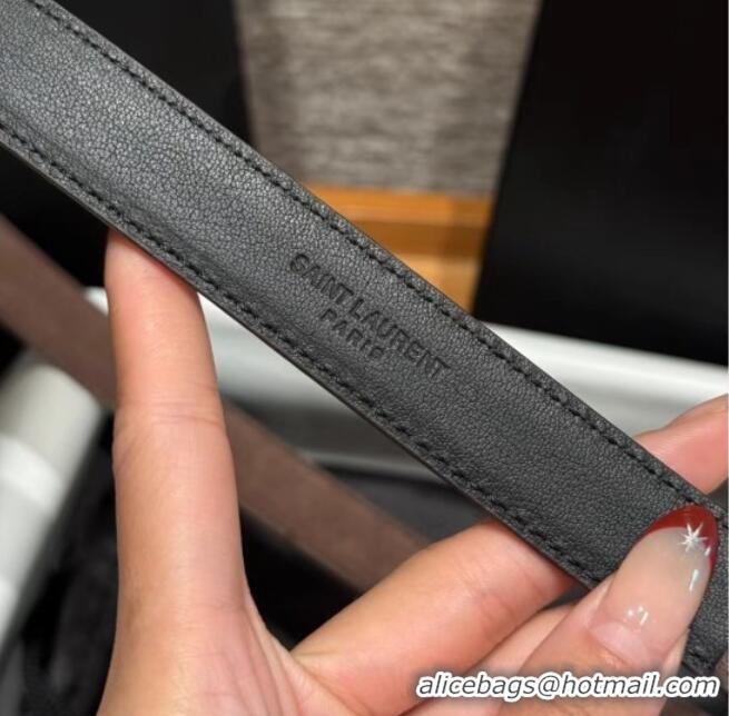 Low Cost Saint Laurent Cassandre Belt 2cm in Suede and Leather YSL26010401 Dark Brown/Silver 2025