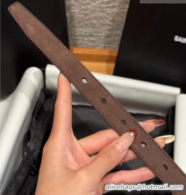 Low Cost Saint Laurent Cassandre Belt 2cm in Suede and Leather YSL26010401 Dark Brown/Silver 2025