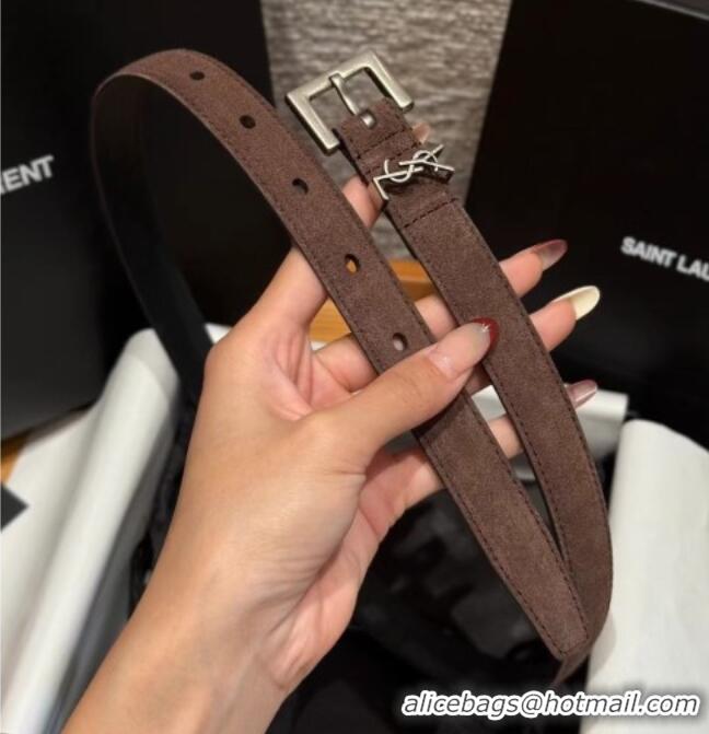 Low Cost Saint Laurent Cassandre Belt 2cm in Suede and Leather YSL26010401 Dark Brown/Silver 2025