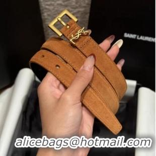 Top Quality Saint Laurent Cassandre Belt 2cm in Suede and Leather YSL26010401 Brown/Gold 2025