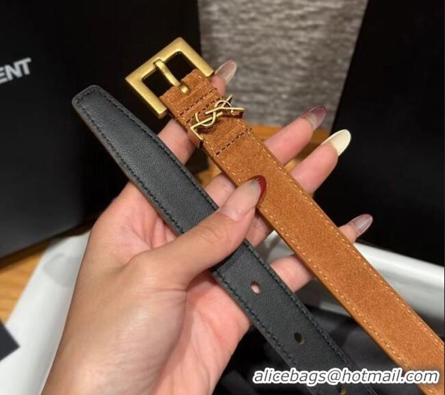 Top Quality Saint Laurent Cassandre Belt 2cm in Suede and Leather YSL26010401 Brown/Gold 2025