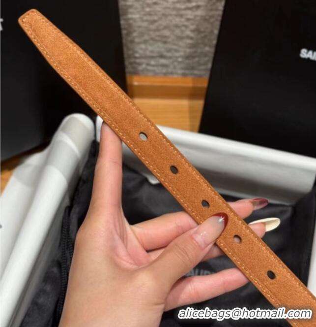 Top Quality Saint Laurent Cassandre Belt 2cm in Suede and Leather YSL26010401 Brown/Gold 2025