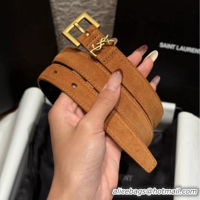 Top Quality Saint Laurent Cassandre Belt 2cm in Suede and Leather YSL26010401 Brown/Gold 2025