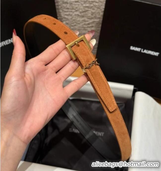 Top Quality Saint Laurent Cassandre Belt 2cm in Suede and Leather YSL26010401 Brown/Gold 2025