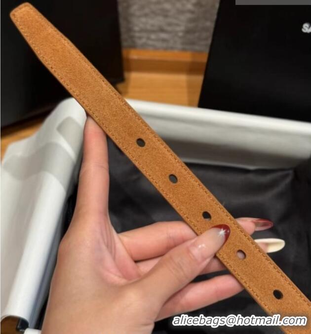 Best Grade Saint Laurent Cassandre Belt 2cm in Suede and Leather YSL26010401 Brown/Silver 2025