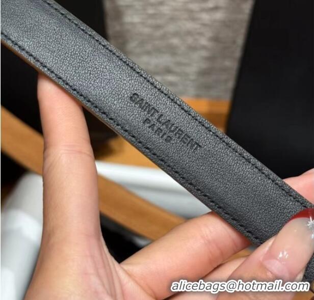 Best Grade Saint Laurent Cassandre Belt 2cm in Suede and Leather YSL26010401 Brown/Silver 2025