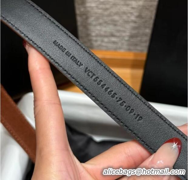 Top Design Saint Laurent Cassandre Belt 2cm in Suede and Leather YSL26010401 Dark Brown/Silver 2025