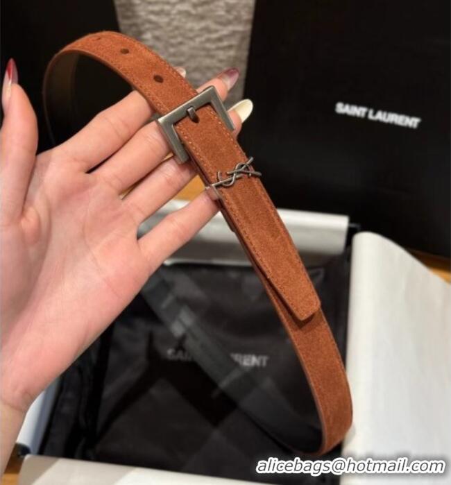 Top Design Saint Laurent Cassandre Belt 2cm in Suede and Leather YSL26010401 Dark Brown/Silver 2025
