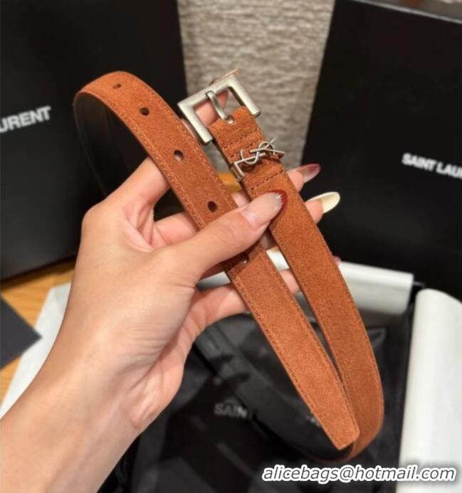 Top Design Saint Laurent Cassandre Belt 2cm in Suede and Leather YSL26010401 Dark Brown/Silver 2025