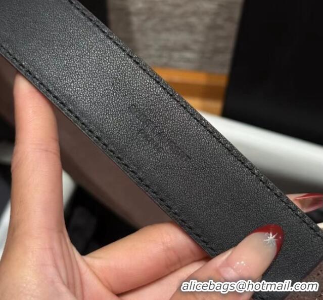 Luxury Discount Saint Laurent Cassandre Belt 3cm in Suede and Leather YSL26010401 Chocolate 2025