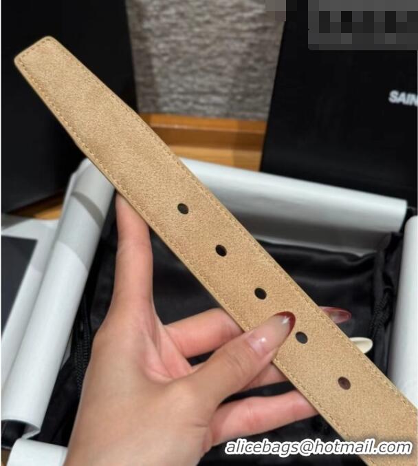 Grade Discount Saint Laurent Cassandre Belt 3cm in Suede and Leather YSL26010401 Light Beige 2025