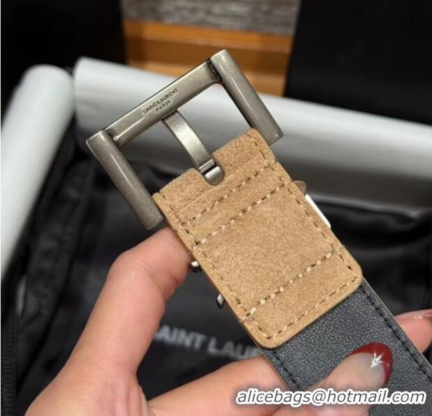 Grade Discount Saint Laurent Cassandre Belt 3cm in Suede and Leather YSL26010401 Light Beige 2025