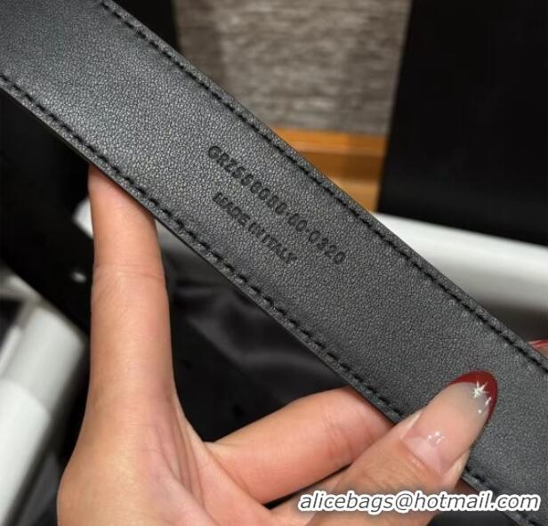 New Cheap Saint Laurent Cassandre Belt 3cm in Suede and Leather YSL26010401 Black/Silver 2025