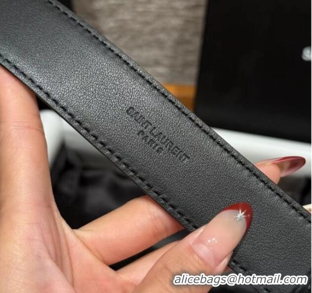 New Cheap Saint Laurent Cassandre Belt 3cm in Suede and Leather YSL26010401 Black/Silver 2025