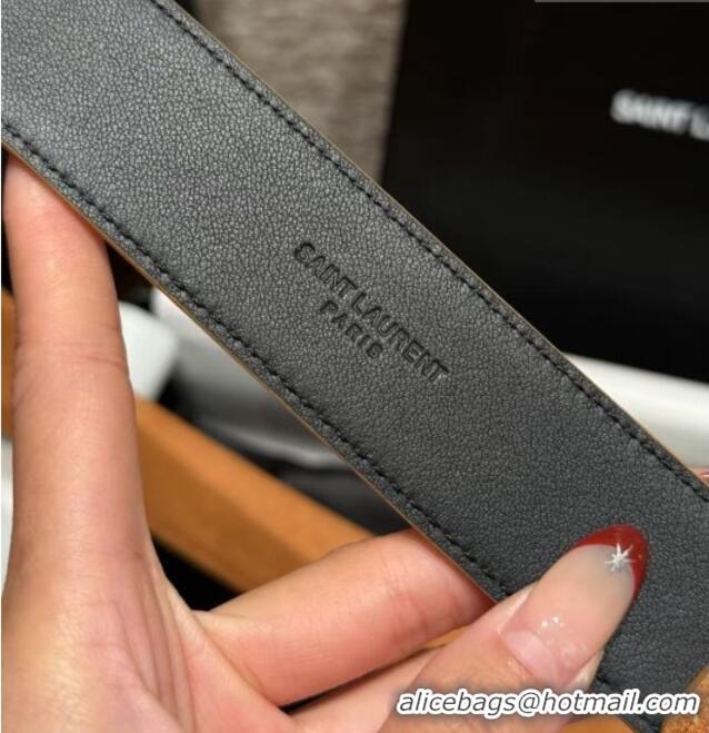 Pretty Style Saint Laurent Cassandre Belt 3cm in Suede and Leather YSL26010401 Beige Yellow/Gold 2025