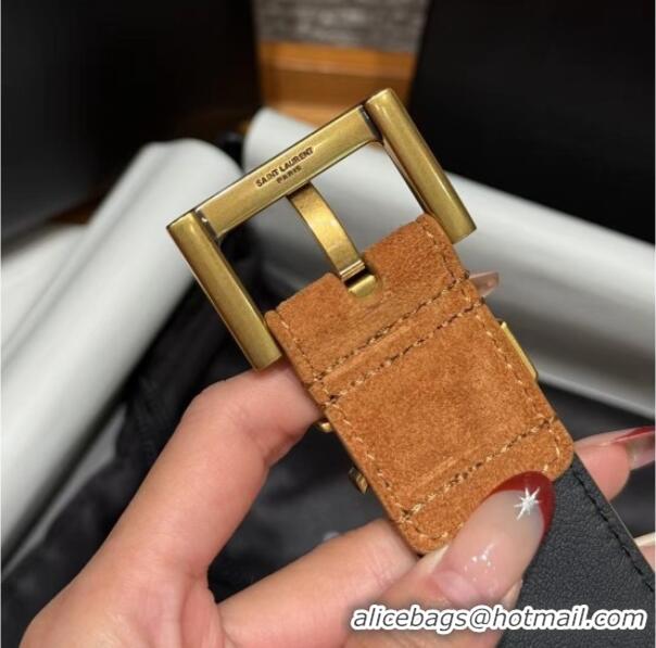 Pretty Style Saint Laurent Cassandre Belt 3cm in Suede and Leather YSL26010401 Beige Yellow/Gold 2025