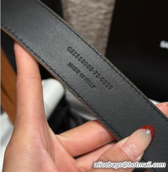 Pretty Style Saint Laurent Cassandre Belt 3cm in Suede and Leather YSL26010401 Beige Yellow/Gold 2025