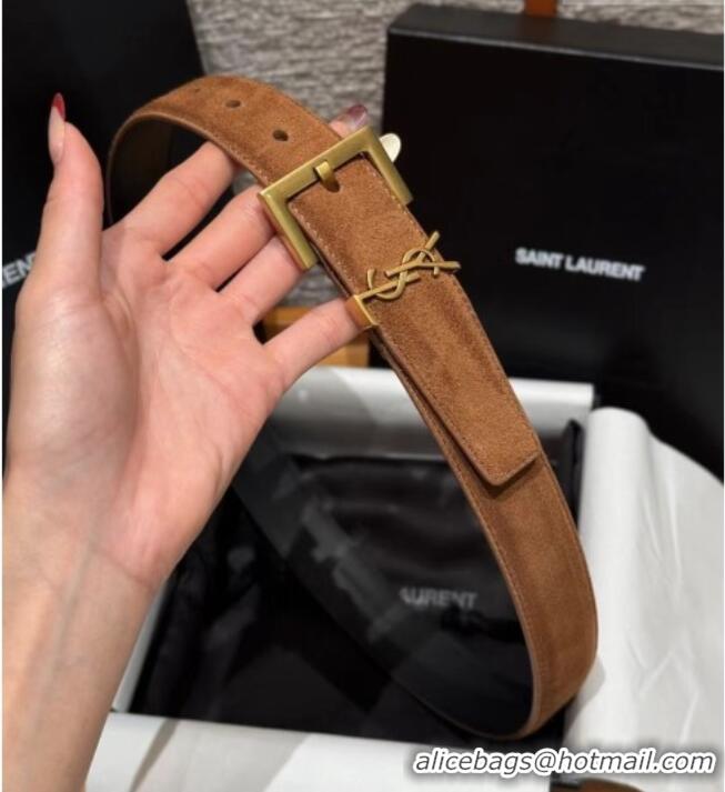 Best Price Saint Laurent Cassandre Belt 3cm in Suede and Leather YSL26010401 Light Brown 2025