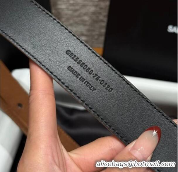 Best Price Saint Laurent Cassandre Belt 3cm in Suede and Leather YSL26010401 Light Brown 2025