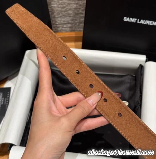 Best Price Saint Laurent Cassandre Belt 3cm in Suede and Leather YSL26010401 Light Brown 2025