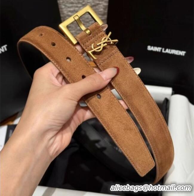 Best Price Saint Laurent Cassandre Belt 3cm in Suede and Leather YSL26010401 Light Brown 2025