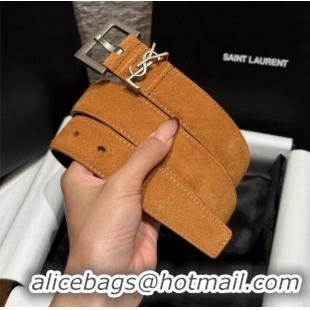 Market Sells Saint Laurent Cassandre Belt 3cm in Suede and Leather YSL26010401 Beige Yellow/Silver 2025