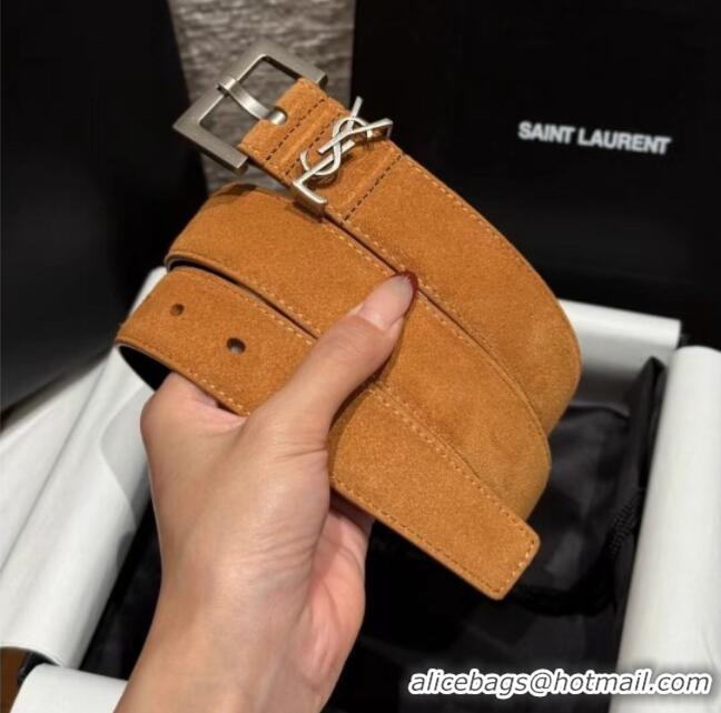 Market Sells Saint Laurent Cassandre Belt 3cm in Suede and Leather YSL26010401 Beige Yellow/Silver 2025