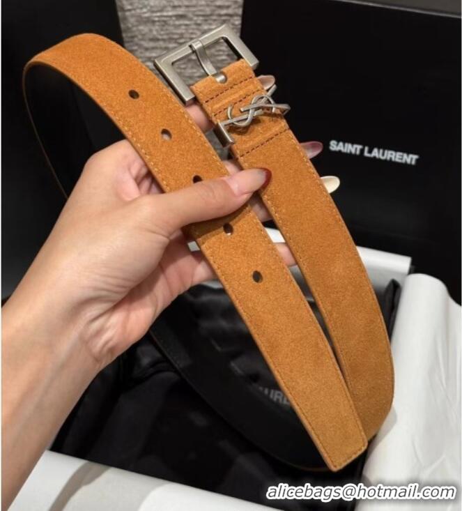 Market Sells Saint Laurent Cassandre Belt 3cm in Suede and Leather YSL26010401 Beige Yellow/Silver 2025