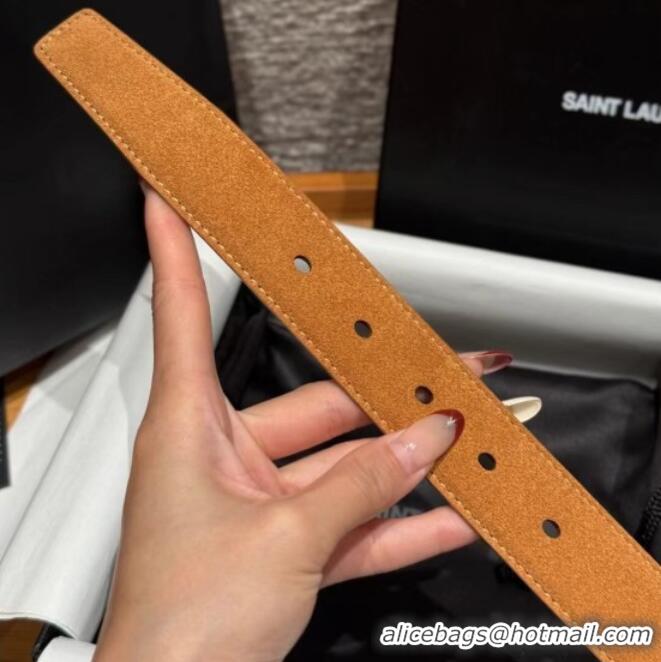 Market Sells Saint Laurent Cassandre Belt 3cm in Suede and Leather YSL26010401 Beige Yellow/Silver 2025