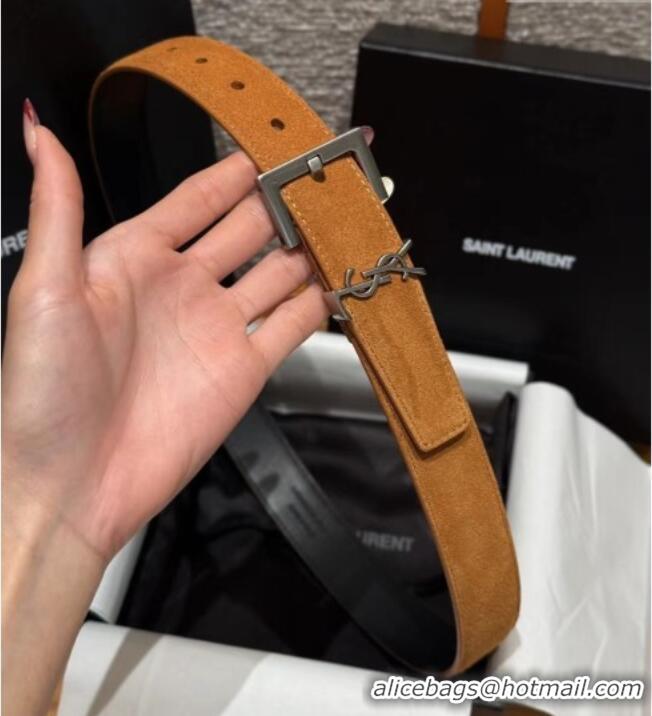 Market Sells Saint Laurent Cassandre Belt 3cm in Suede and Leather YSL26010401 Beige Yellow/Silver 2025