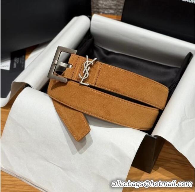 Market Sells Saint Laurent Cassandre Belt 3cm in Suede and Leather YSL26010401 Beige Yellow/Silver 2025